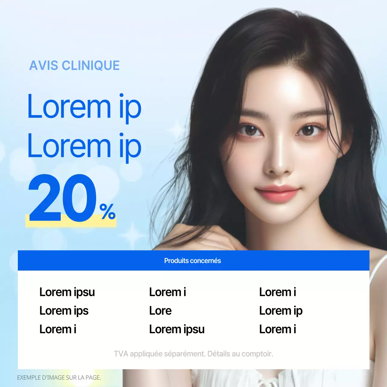 Publicité pour un traitement de beauté estival tropical en bleu clair.