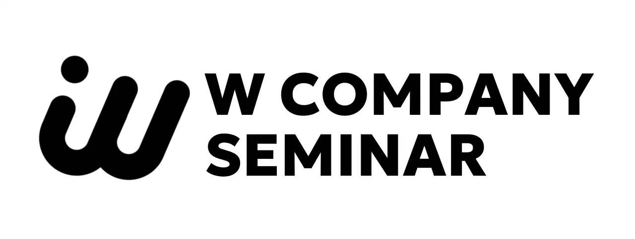 A colorful corporate seminar with an English logo