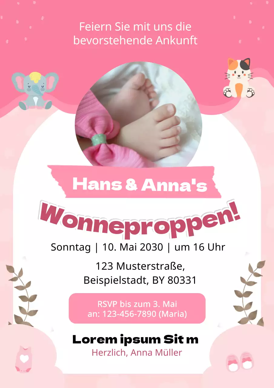 Rosa Modern Baby Dusche Einladung Flyer