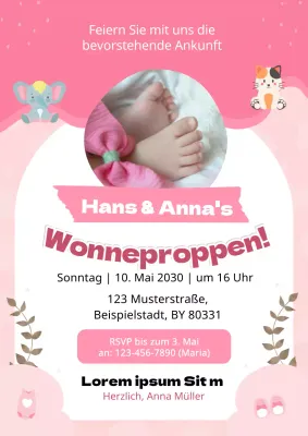 Rosa Modern Baby Dusche Einladung Flyer