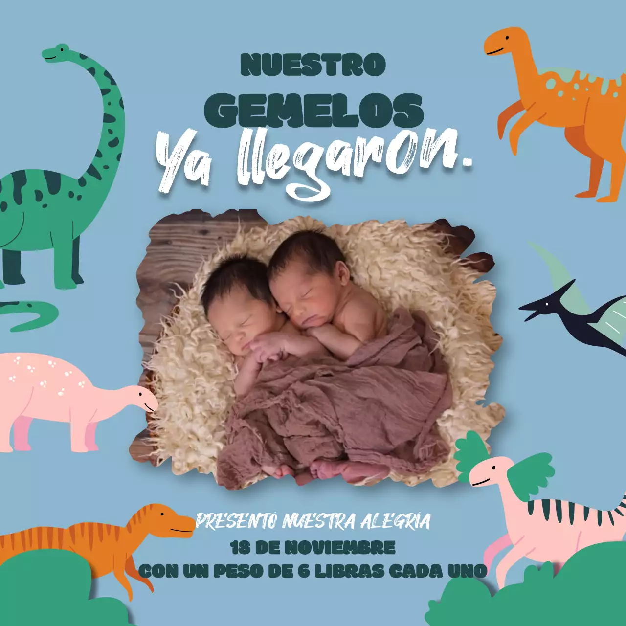 Menta Juguetón Gemelos Baby Shower Anuncio de llegada