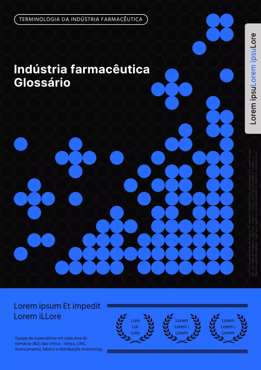 Capa do glossário da indústria farmacêutica moderna em azul e preto