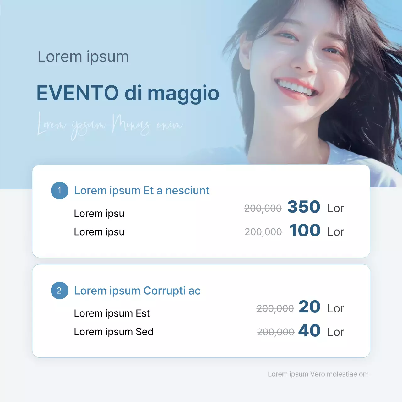 Promozione della guida ai prezzi di un evento ospedaliero per promuovere uno studio dentistico semplice in bianco e azzurro