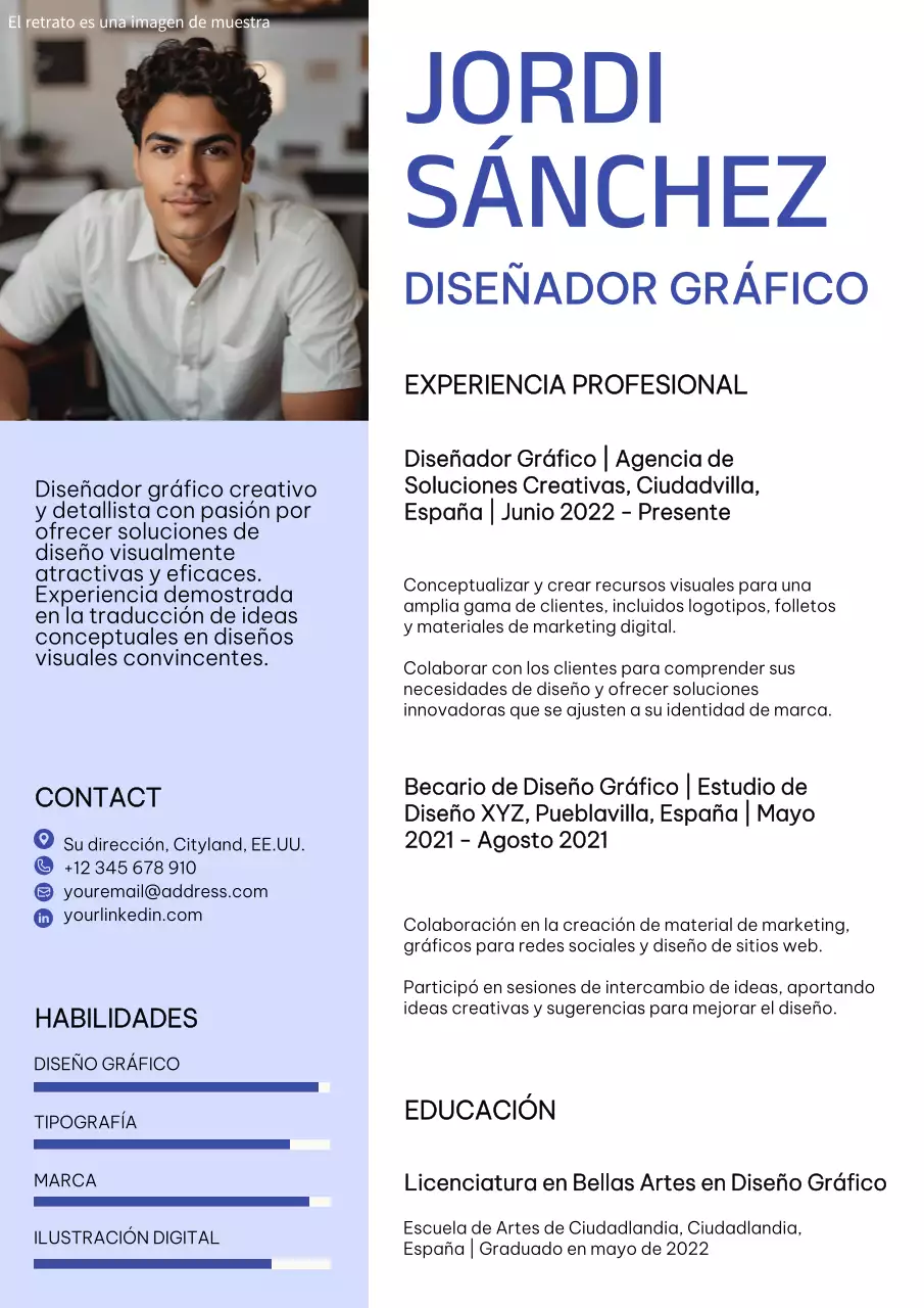 Cartera de diseñador gráfico moderno en blanco y azul