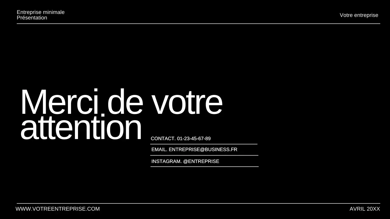 Présentation d'entreprise minimale en noir et blanc