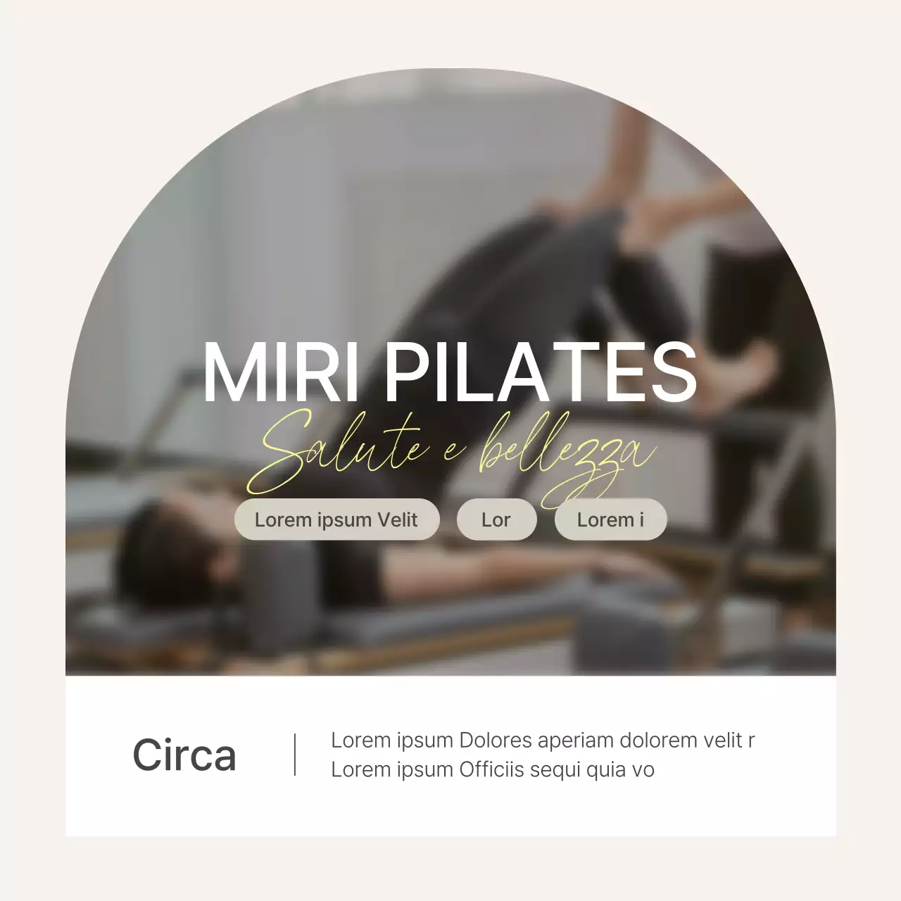 Promuovere l'introduzione di un moderno centro di social media marketing di Pilates in beige e giallo