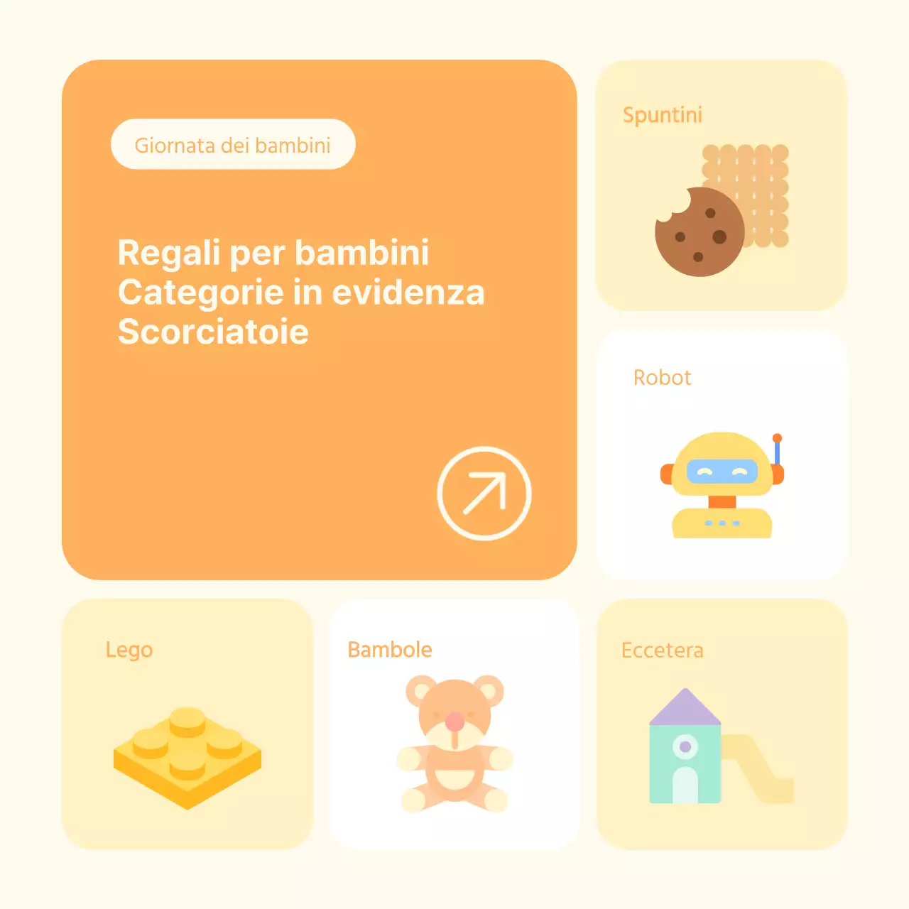 Promozione di un simpatico centro commerciale per la Giornata dei bambini in avorio e arancione