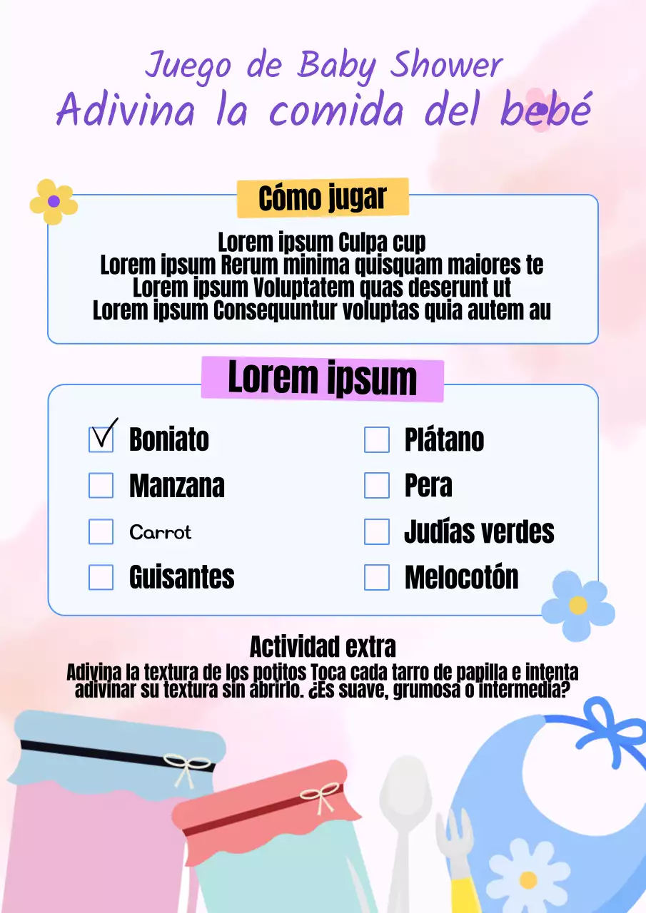 Invitación Juego Baby Shower Tendencia Azul y Morado