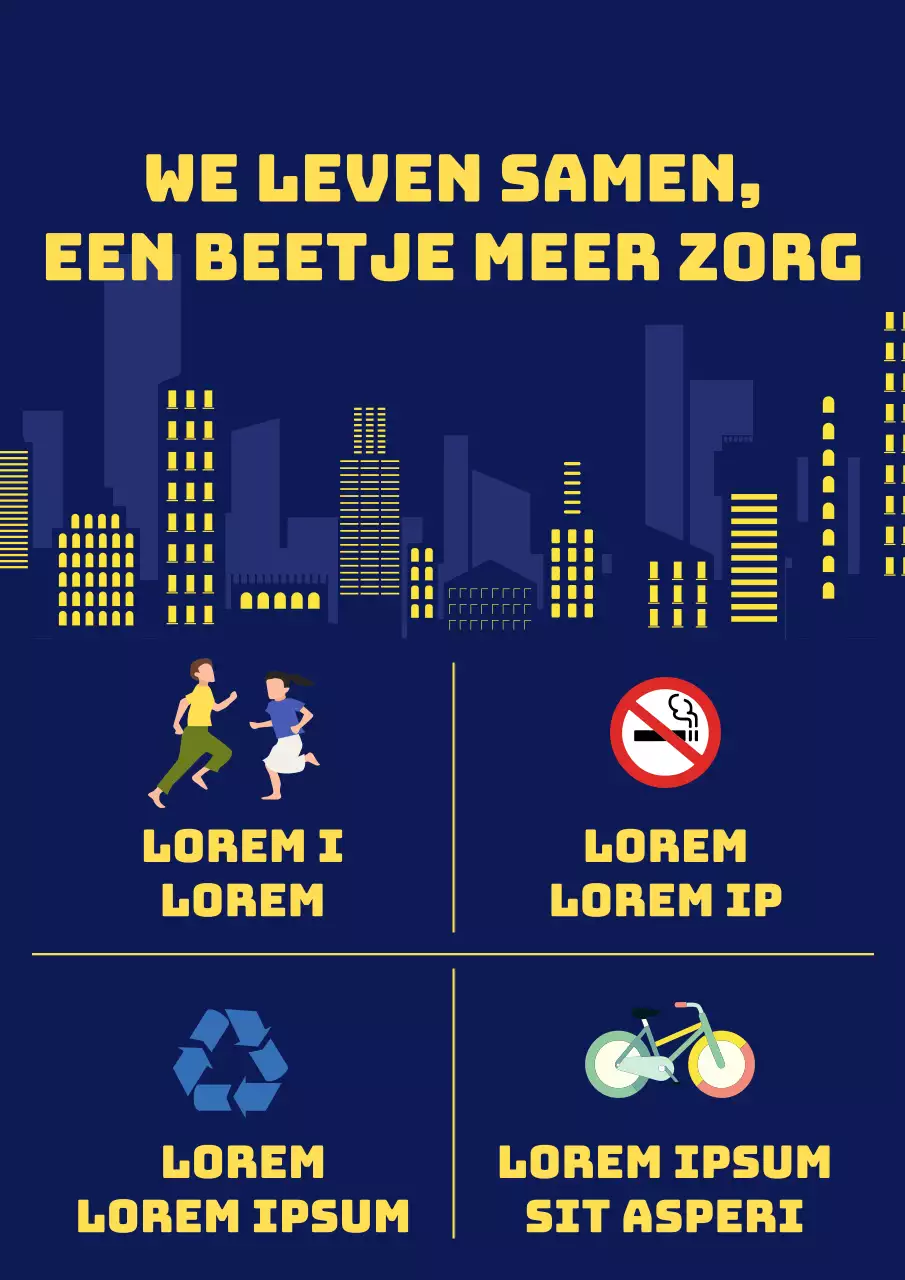 De aankondiging van een eenvoudig gedeeld appartement in marineblauw en geel