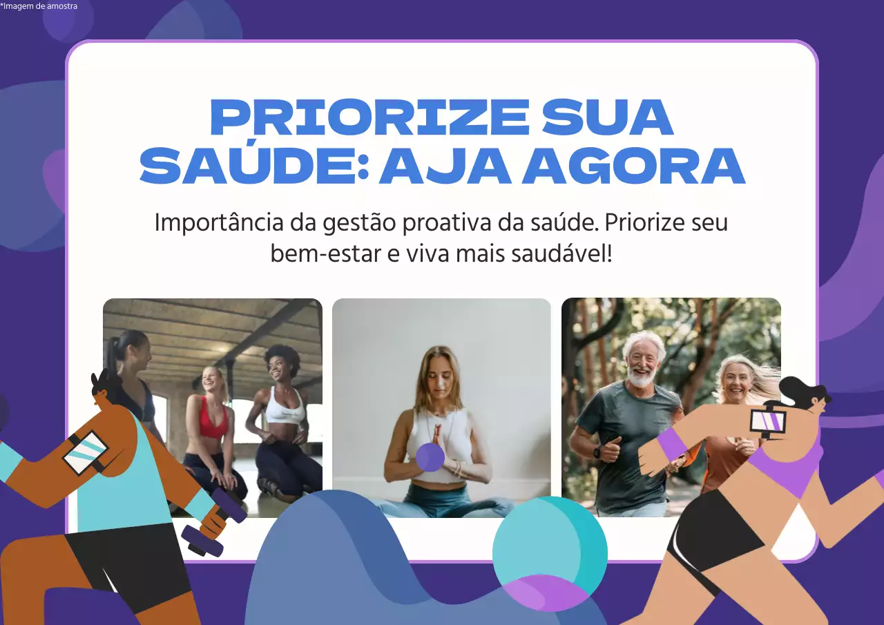 Guia de estilo de vida saudável em tons de roxo e azul
