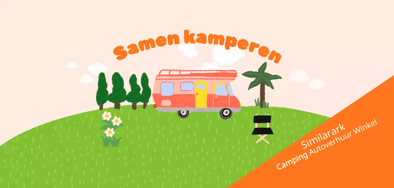 Heldere en vrolijke camping met handgetekende illustraties