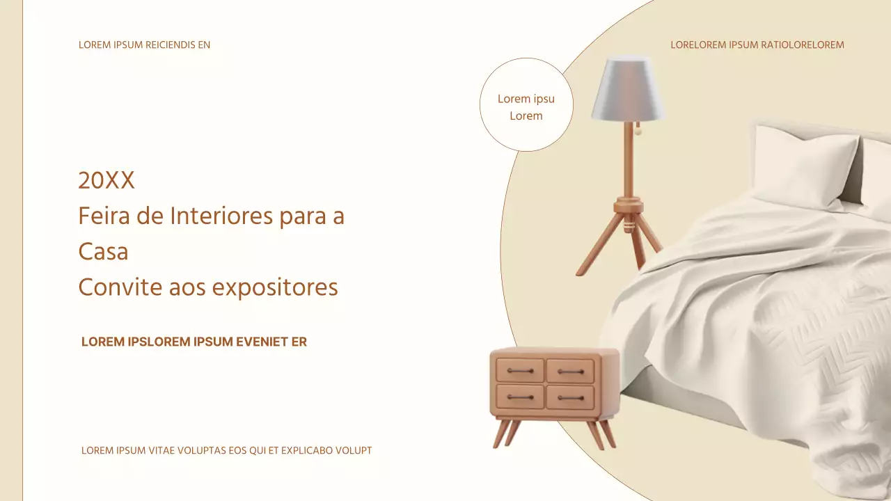 Proposta de feira de interiores simples em bege e castanho