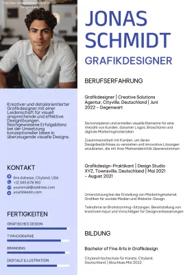 Modernes Grafikdesigner-Portfolio in Blau und Weiß