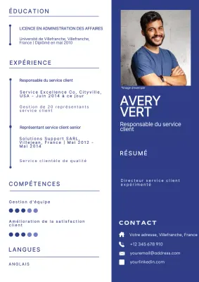 Portfolio bleu et blanc du gestionnaire du service à la clientèle