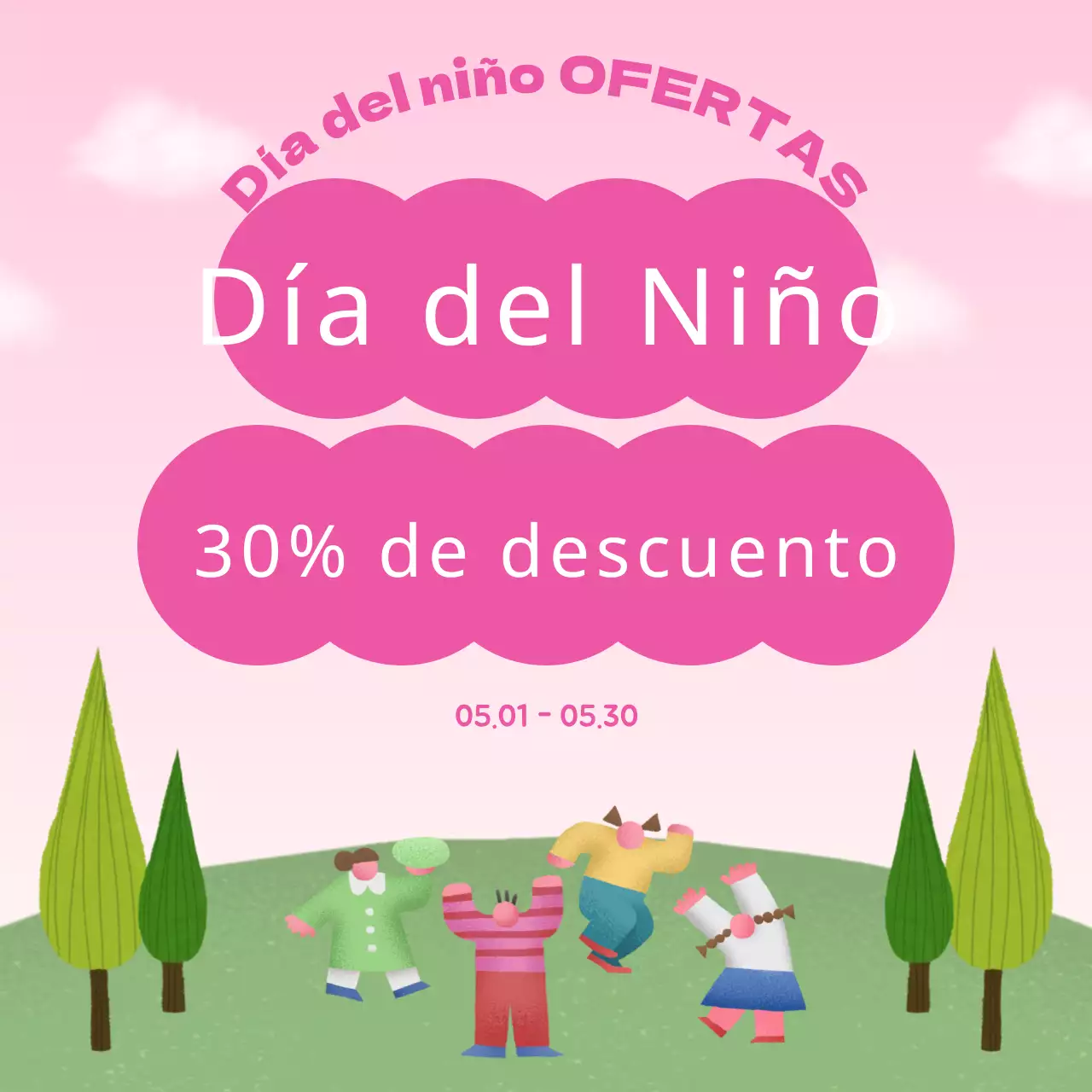 Promover un día del niño rosa y blanco