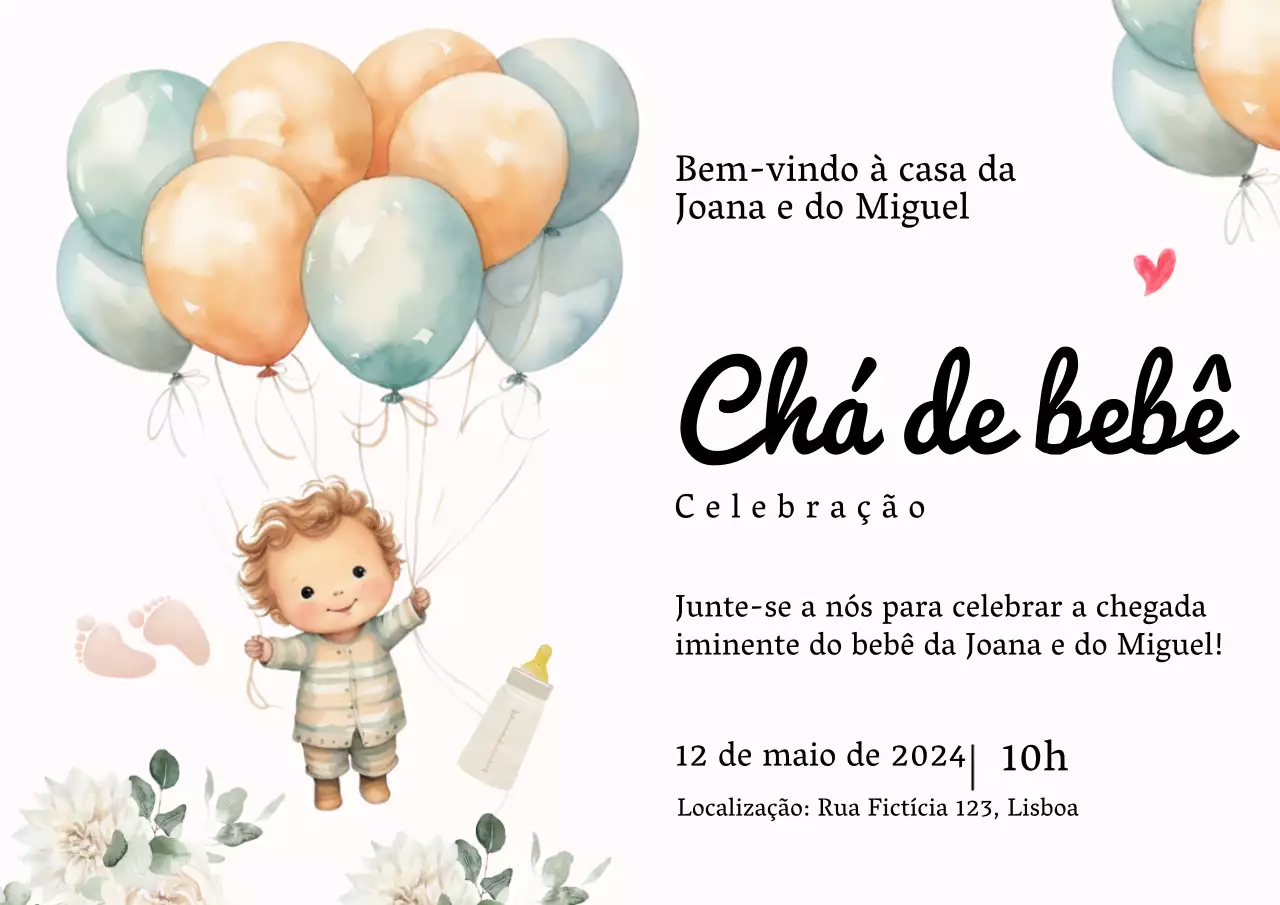 Convite de celebração do chá de bebé minimalista verde e branco