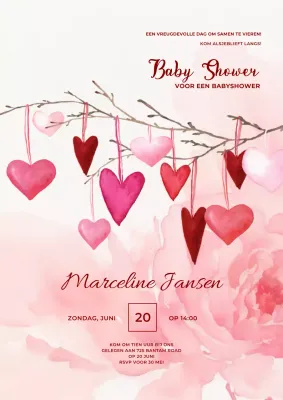 Rood en Beige Liefdevolle Baby Shower Uitnodiging