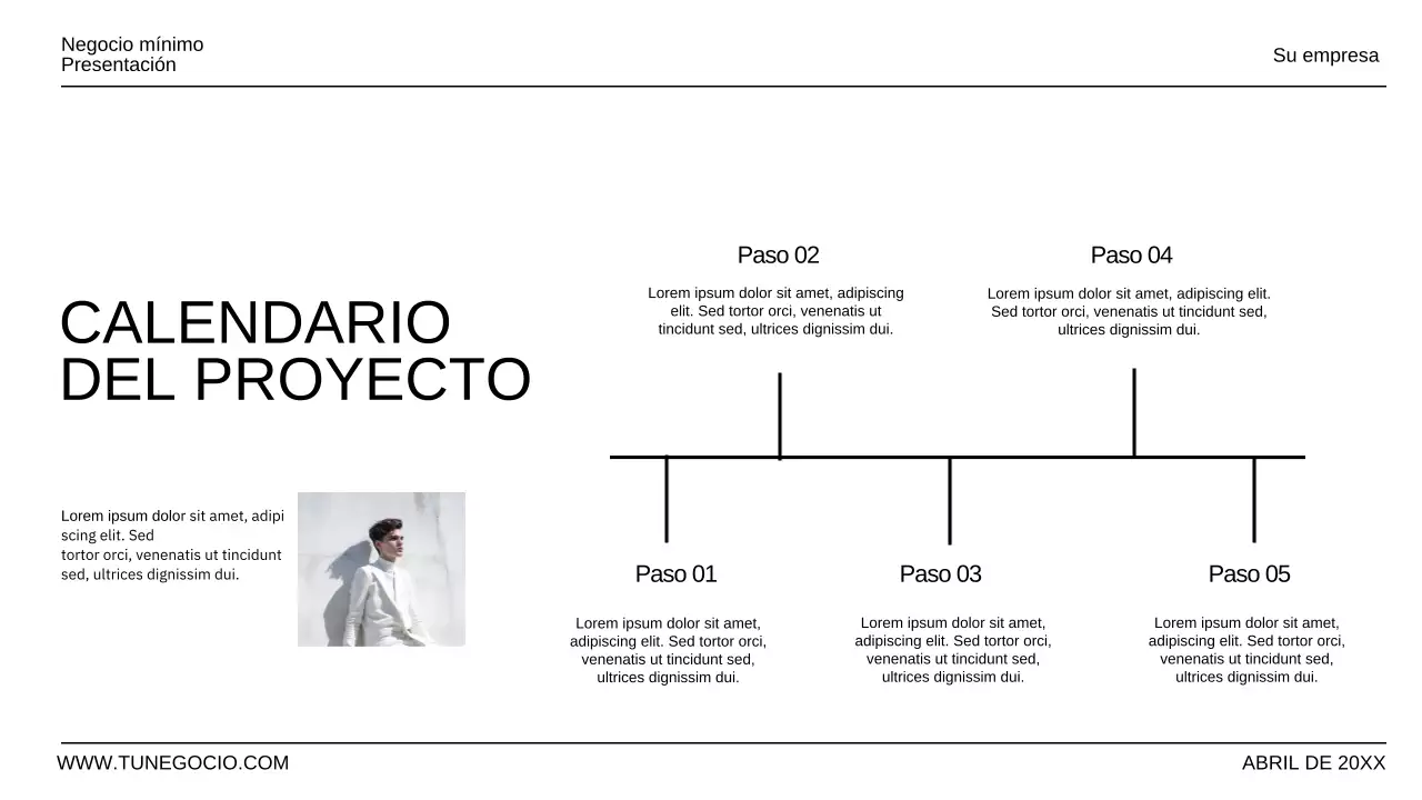 Presentación empresarial minimalista en blanco y negro