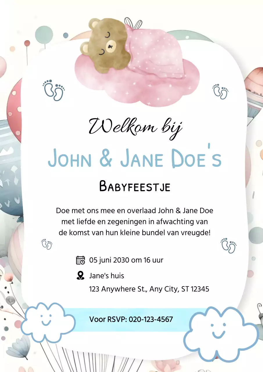 Wit en Blauw Eenvoudig Baby Shower Posterbord