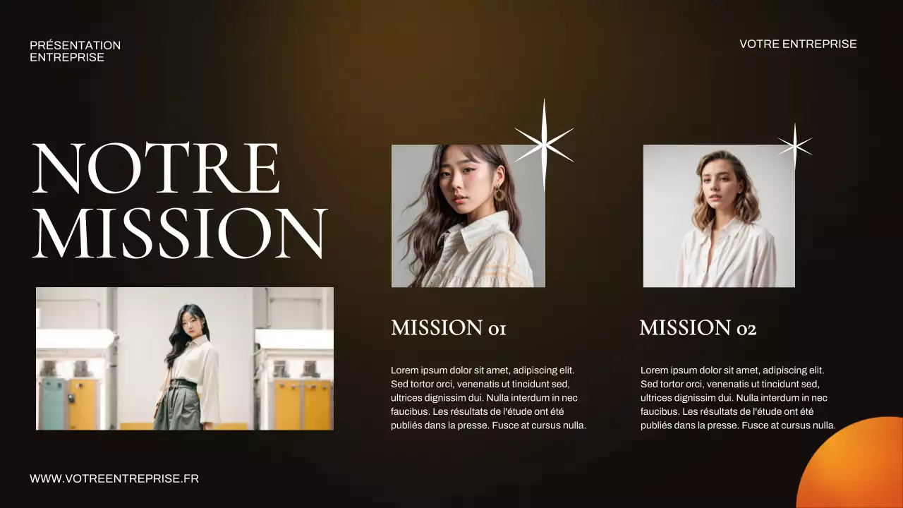 Présentation de l'entreprise orange et marron