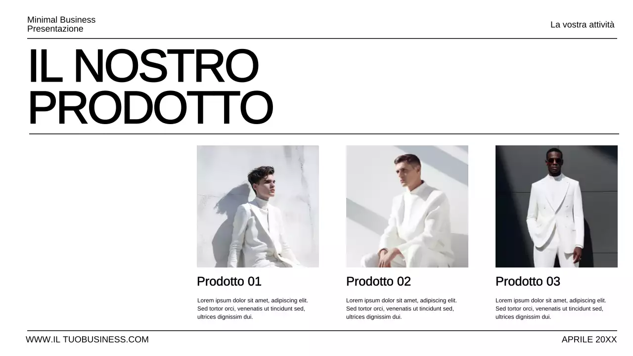 Presentazione aziendale minimale in bianco e nero