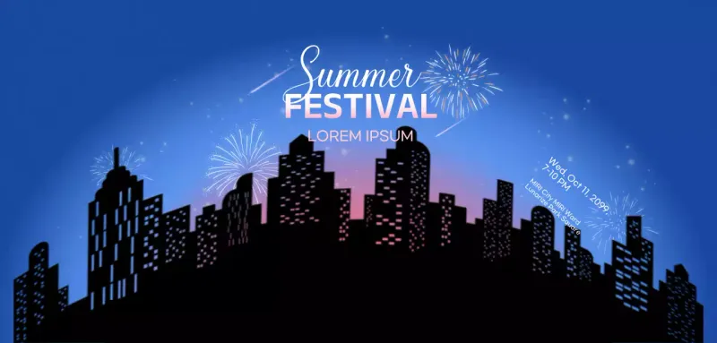 Night sky fireworks concept with black and blue gradients