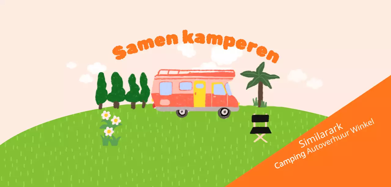 Heldere en vrolijke camping met handgetekende illustraties