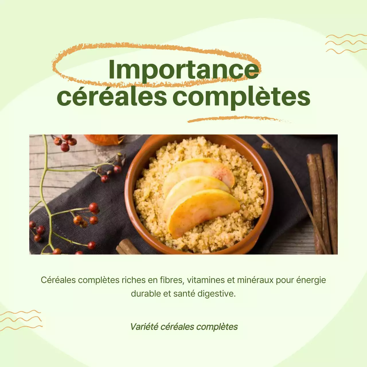 Guide alimentaire vert et orange pour une alimentation saine et moderne