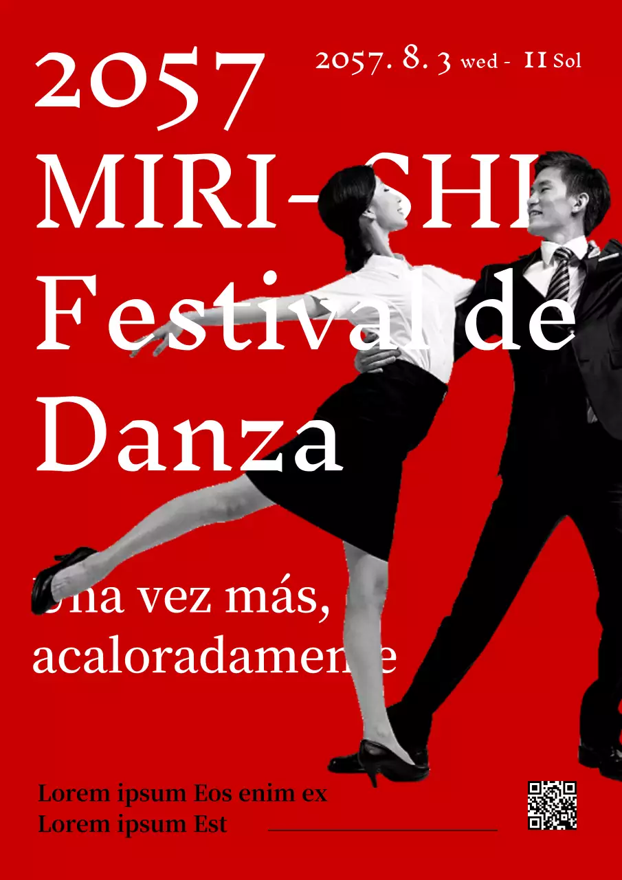 Cartel promocional de un festival de danza moderna en rojo.
