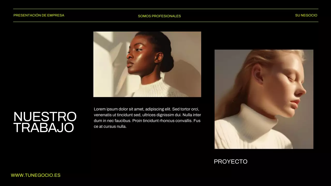 Presentación empresarial en verde y negro