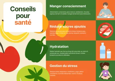 Guide de conseils pour un mode de vie sain : vert et orange audacieux