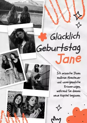 Orange Schwarz Modern Basic Foto Collage Geburtstag Gruß
