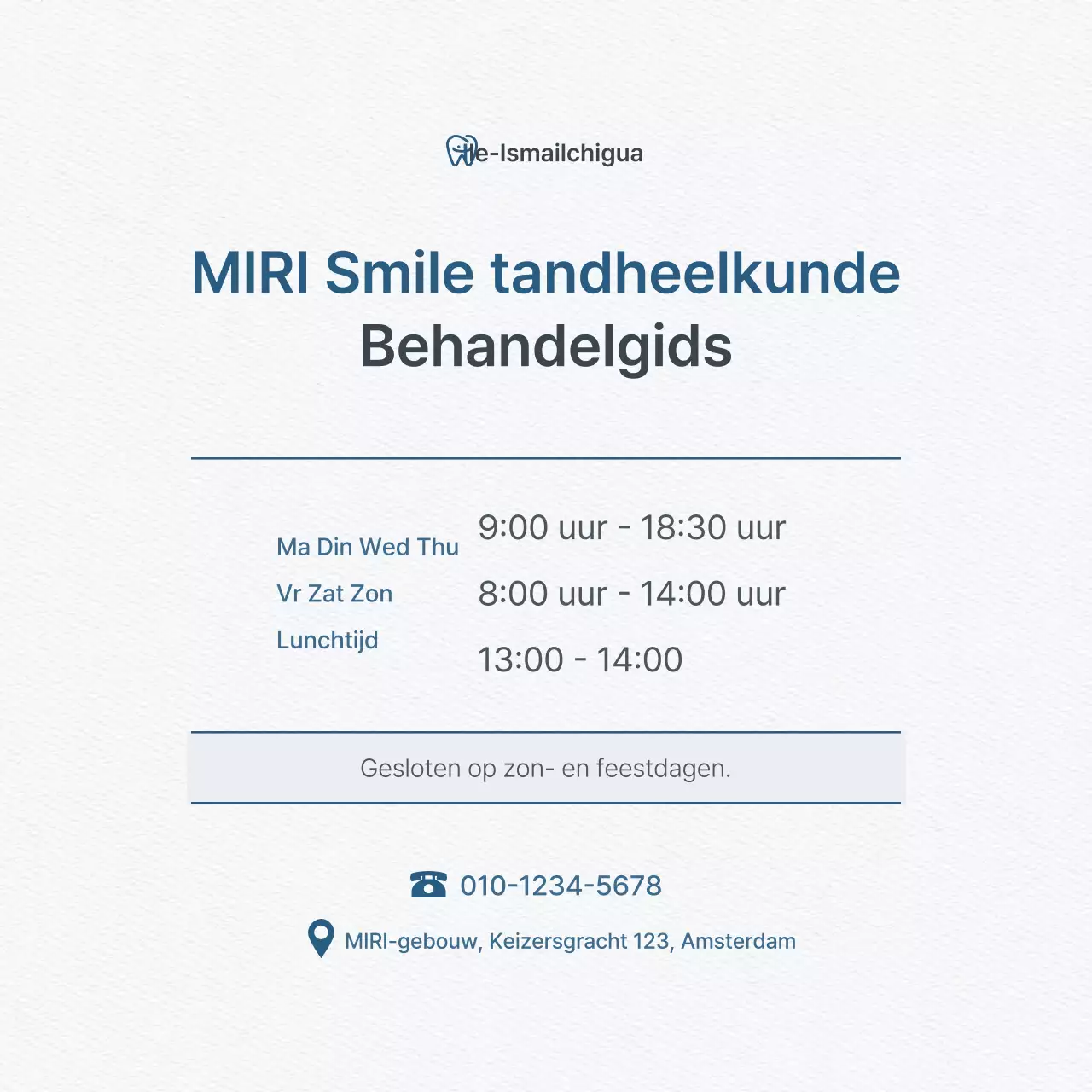 Een eenvoudige witte en lichtblauwe tandkliniek promoten om de praktijk te promoten