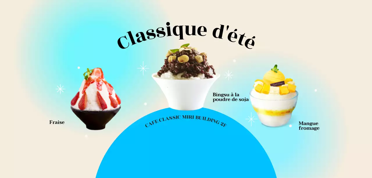 Menu d'un café d'été avec photo de menu de glace rasée et arrière-plan dégradé