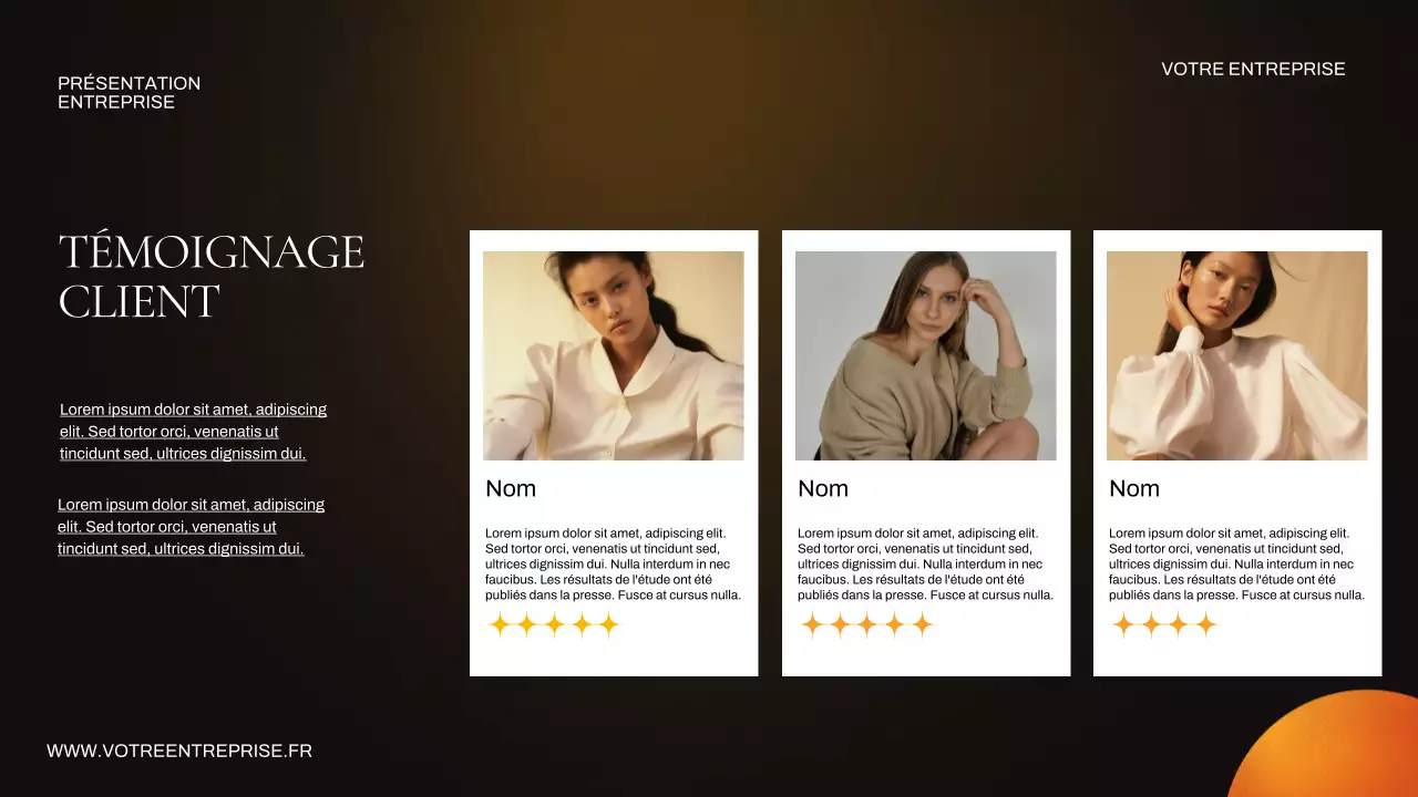 Présentation de l'entreprise orange et marron