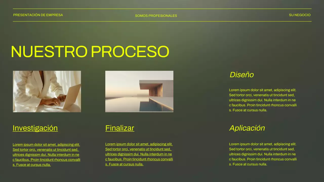 Presentación empresarial en verde y negro