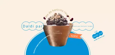 Promouvoir la glace rasée d'été aux haricots rouges en bleu et beige
