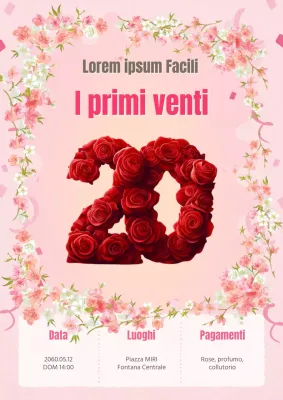 Una classica pubblicità di un evento di passaggio all'età matura in rosso e rosa