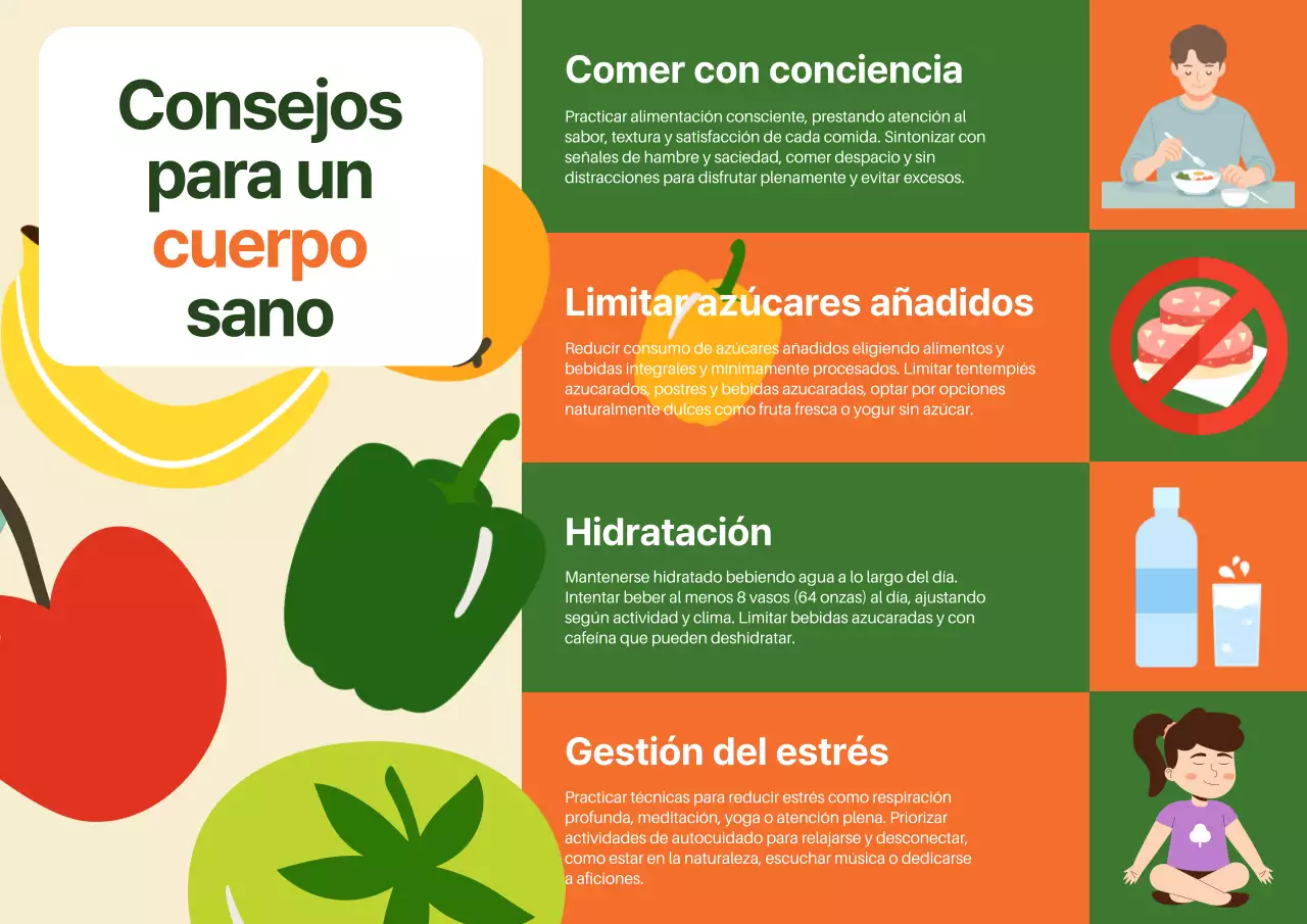 Verde y naranja Guía de consejos para un estilo de vida saludable