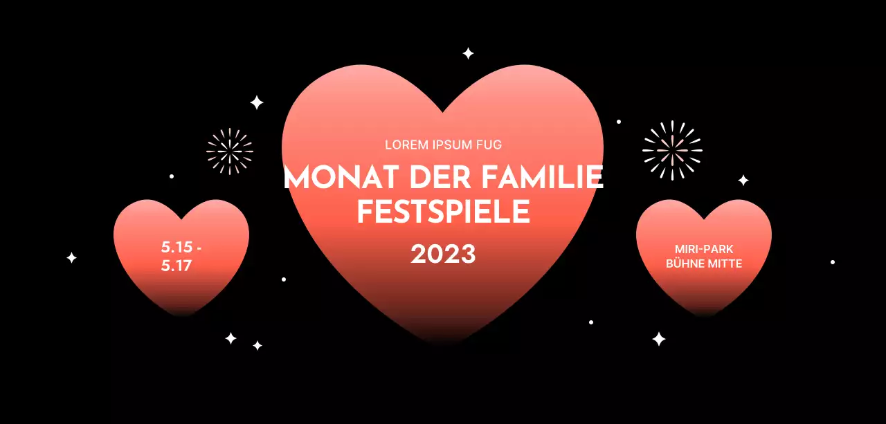 Festival-Design mit Farbverlauf Herzen auf einem schwarzen Hintergrund