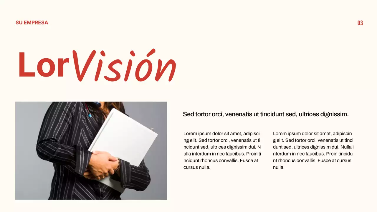 Presentación de perfil empresarial minimalista en rojo y beige