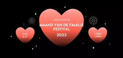 Festivalontwerp met verlopen harten op een zwarte achtergrond