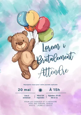 Bleu ciel et rose Simple Newborn illustratio aquarelle Invitation