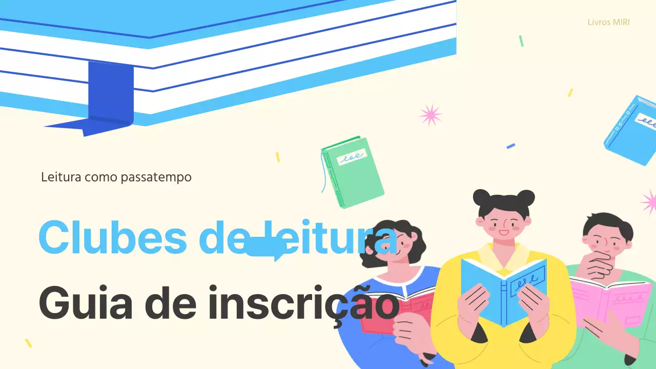Promover a adesão a um clube de leitura amarelo e azul claro