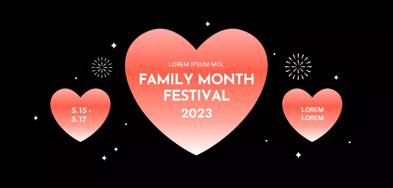 Festival design with gradient hearts on a black background