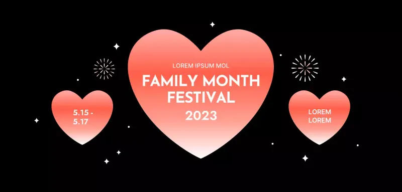 Festival design with gradient hearts on a black background