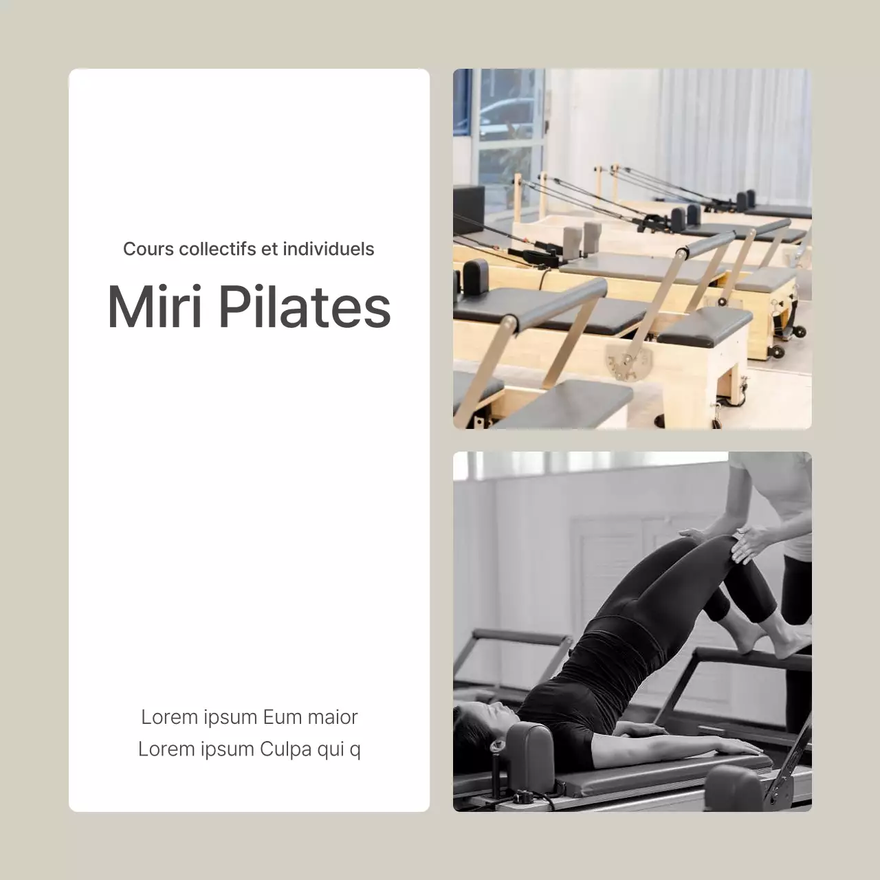 Promouvoir l'introduction d'un centre de marketing moderne de Pilates dans les médias sociaux en beige et jaune
