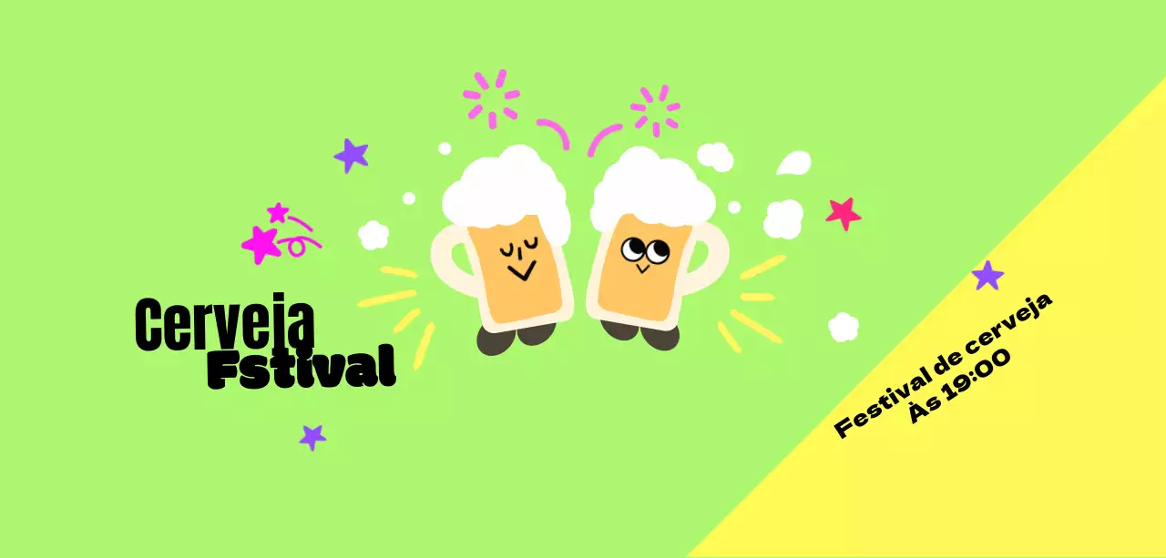 Um festival de fantasia com personagens de cerveja e fogos de artifício