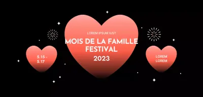 Conception d'un festival avec des cœurs en dégradé sur un fond noir