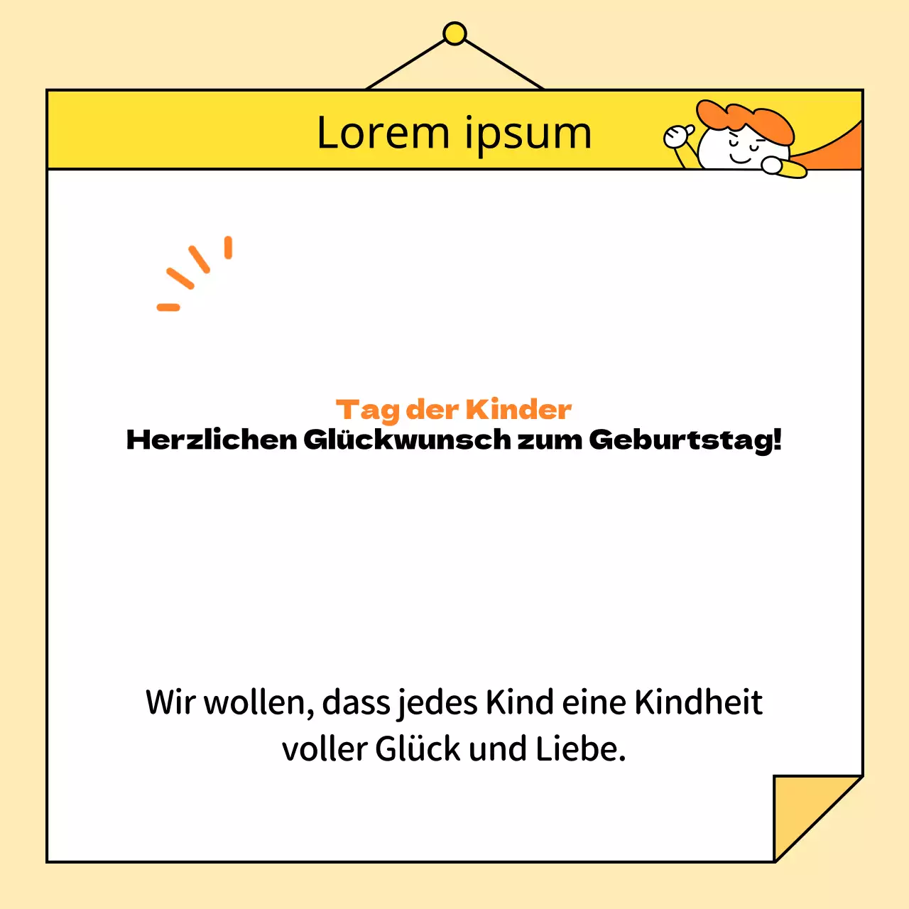 Eine einfache Ankündigung für den Kindertag in Gelb und Orange